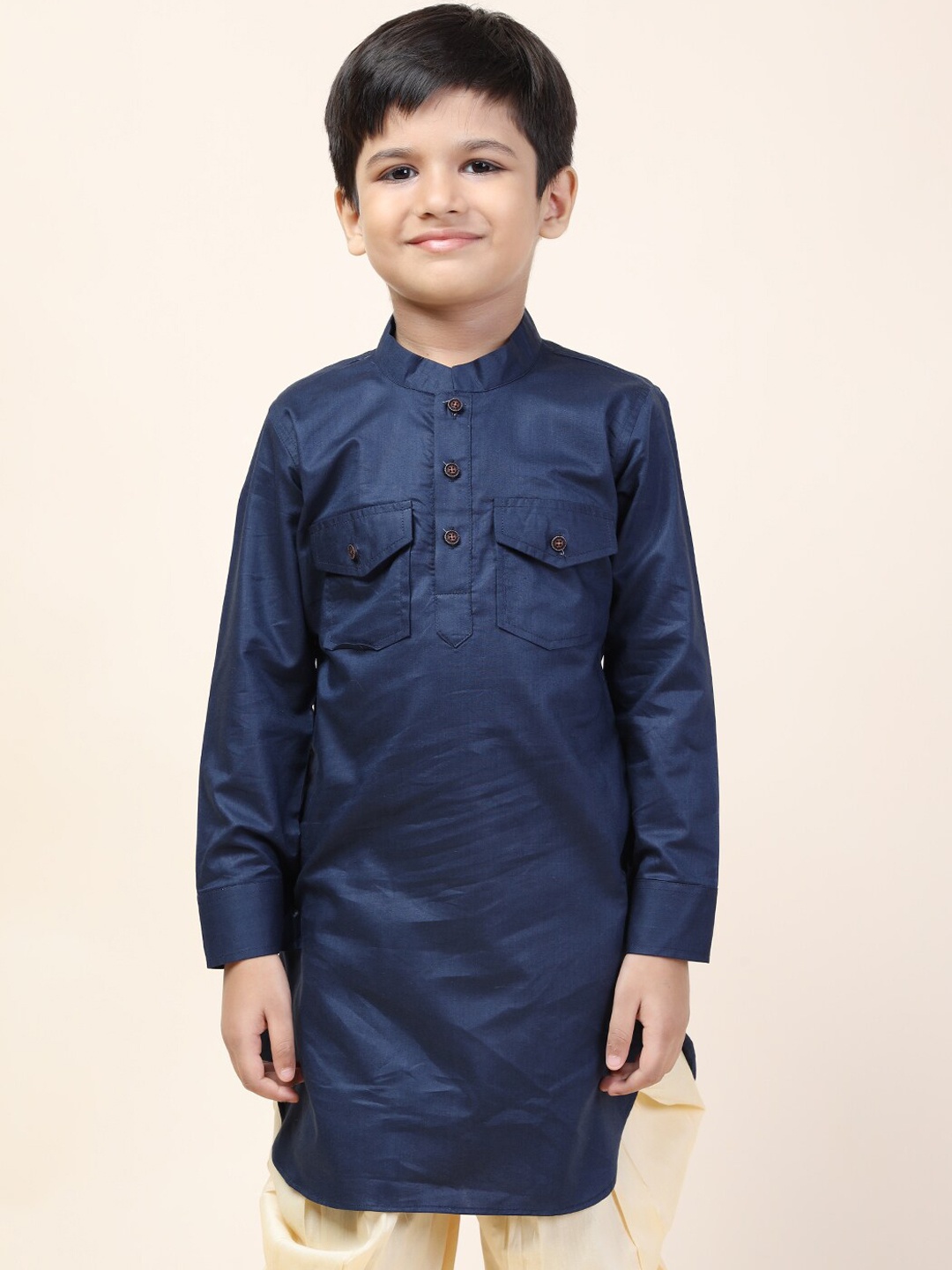 

NAMASKAR Boys Blue Thread Work Pathani Kurta