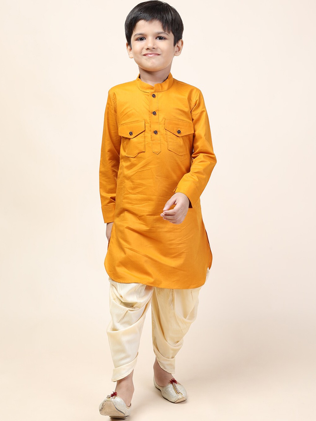 

NAMASKAR Boys Yellow Thread Work Pathani Kurta