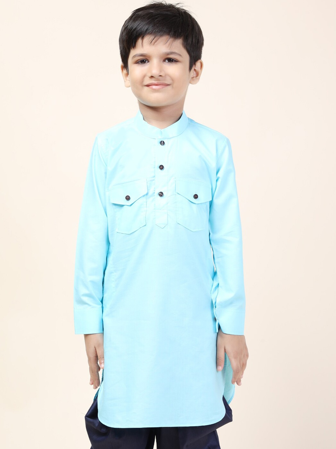 

NAMASKAR Boys Blue Embroidered Thread Work Pathani Kurta