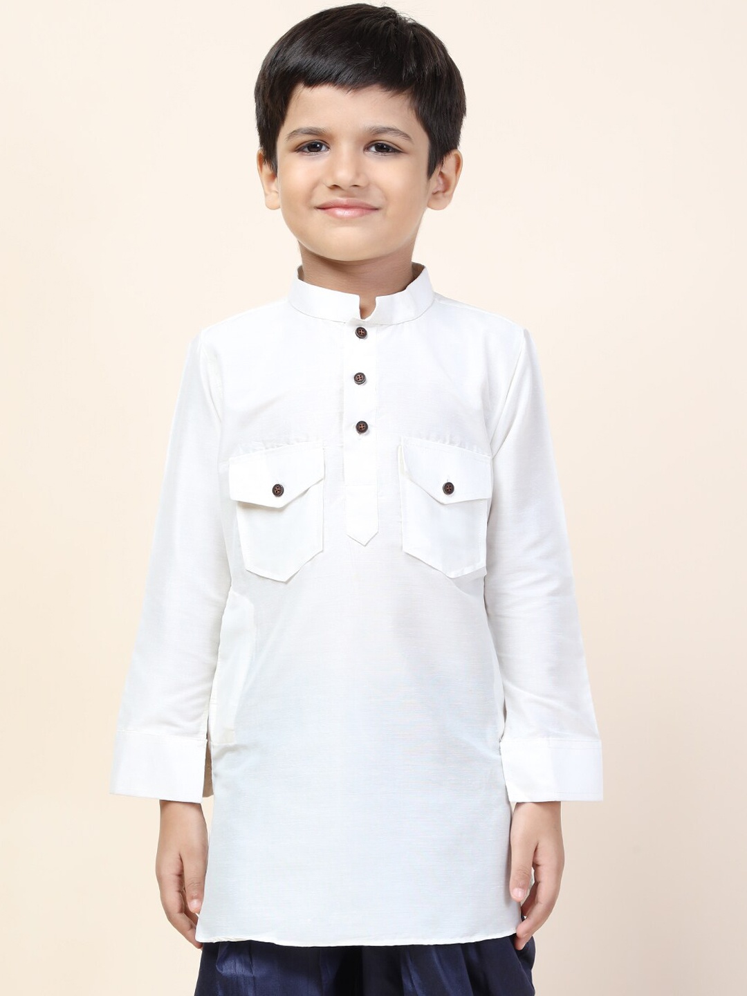 

NAMASKAR Boys Khaki Thread Work Kurta