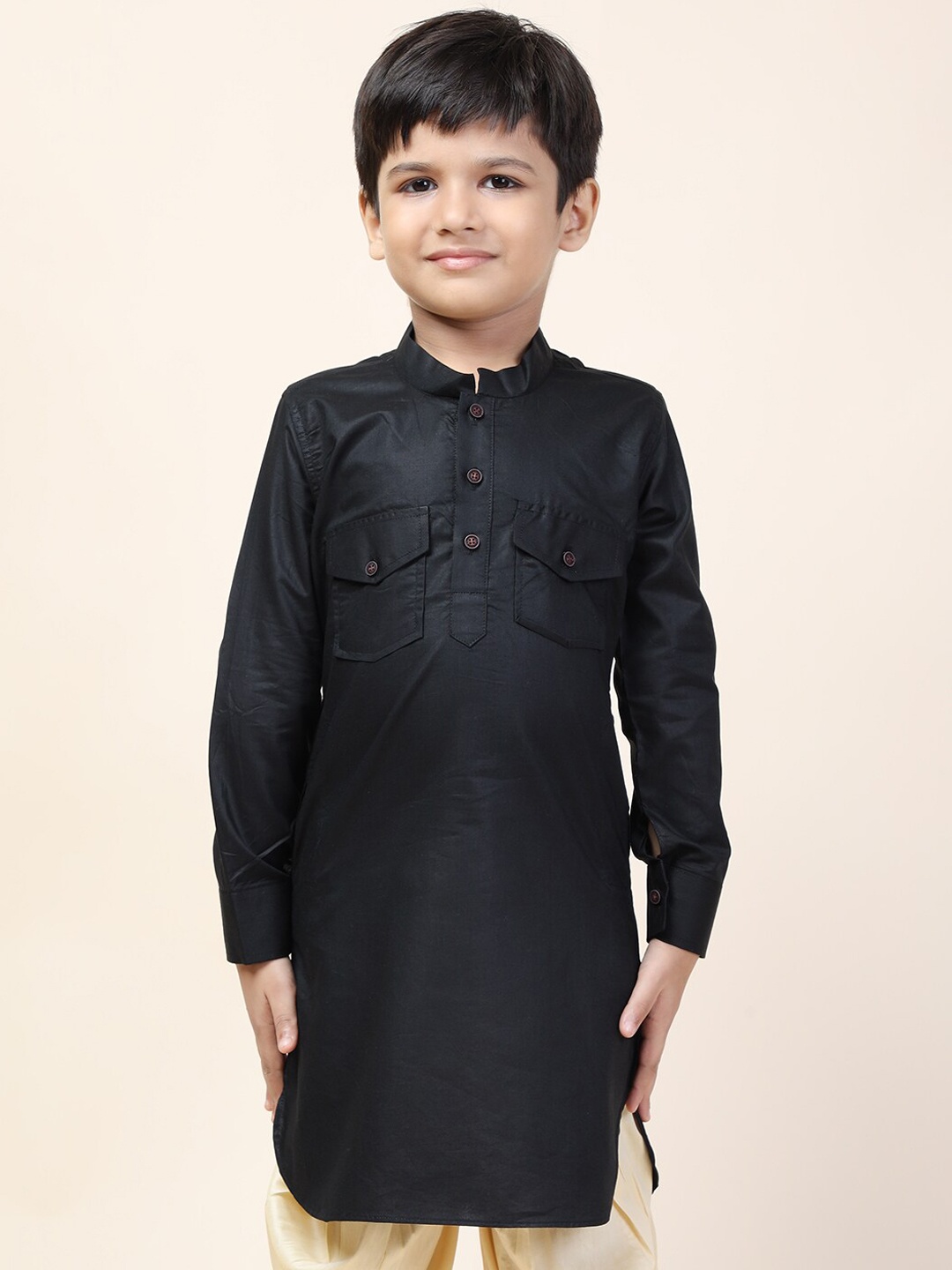 

NAMASKAR Boys Black Thread Work Pathani Kurta