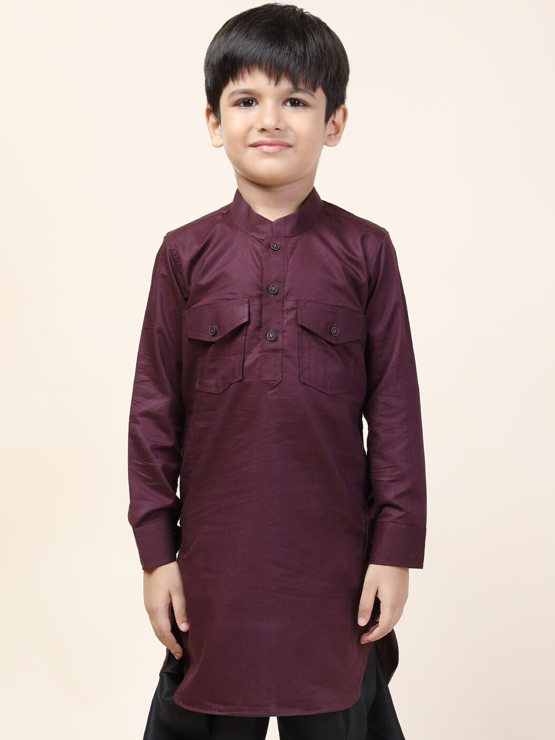 

NAMASKAR Boys Maroon Thread Work Pathani Kurta