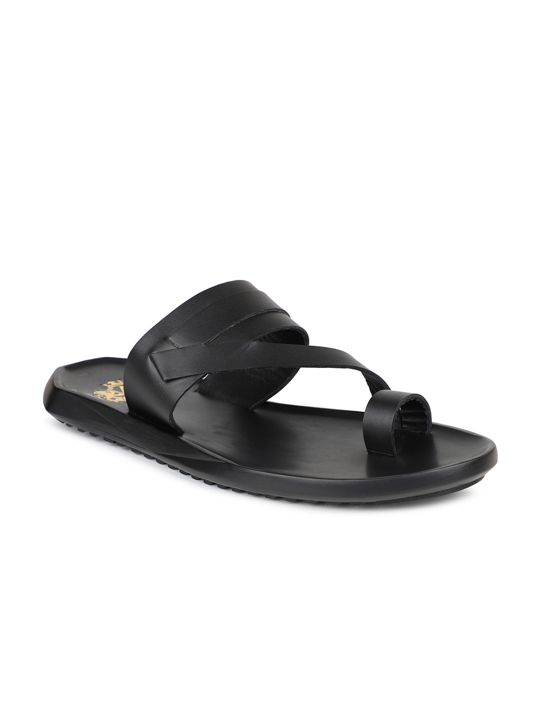 

ATESBER by Inc.5 Men Black Leather Comfort Sandals