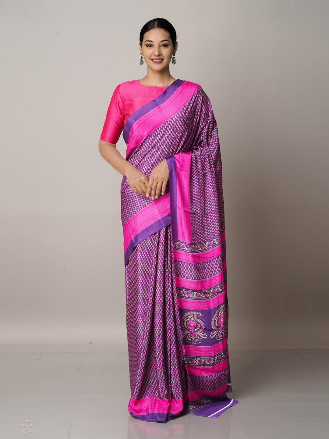 

Unnati Silks Purple & Pink Ethnic Motifs Block Print Saree