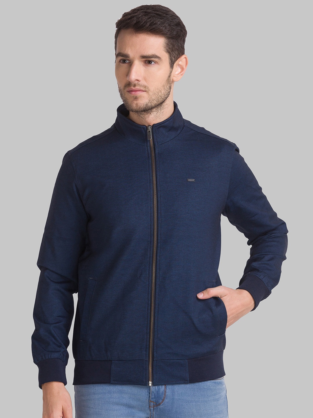 

Parx Men Blue Geometric Bomber Jacket