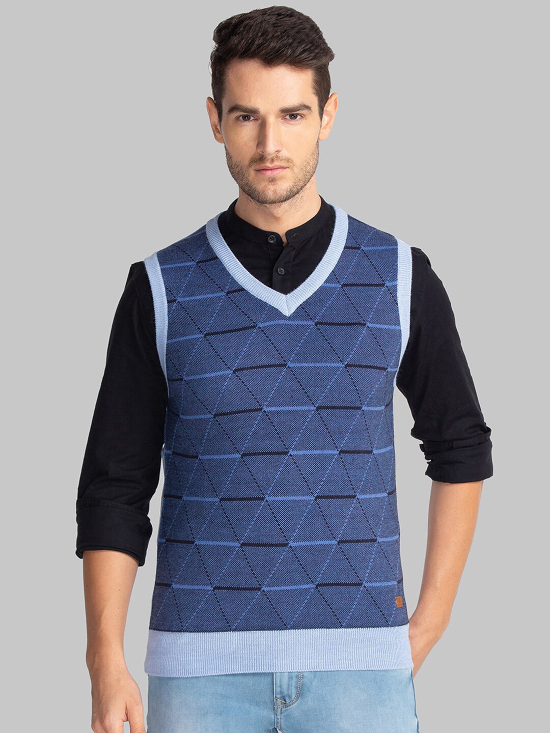 

Parx Men Blue & Black Printed Sweater Vest