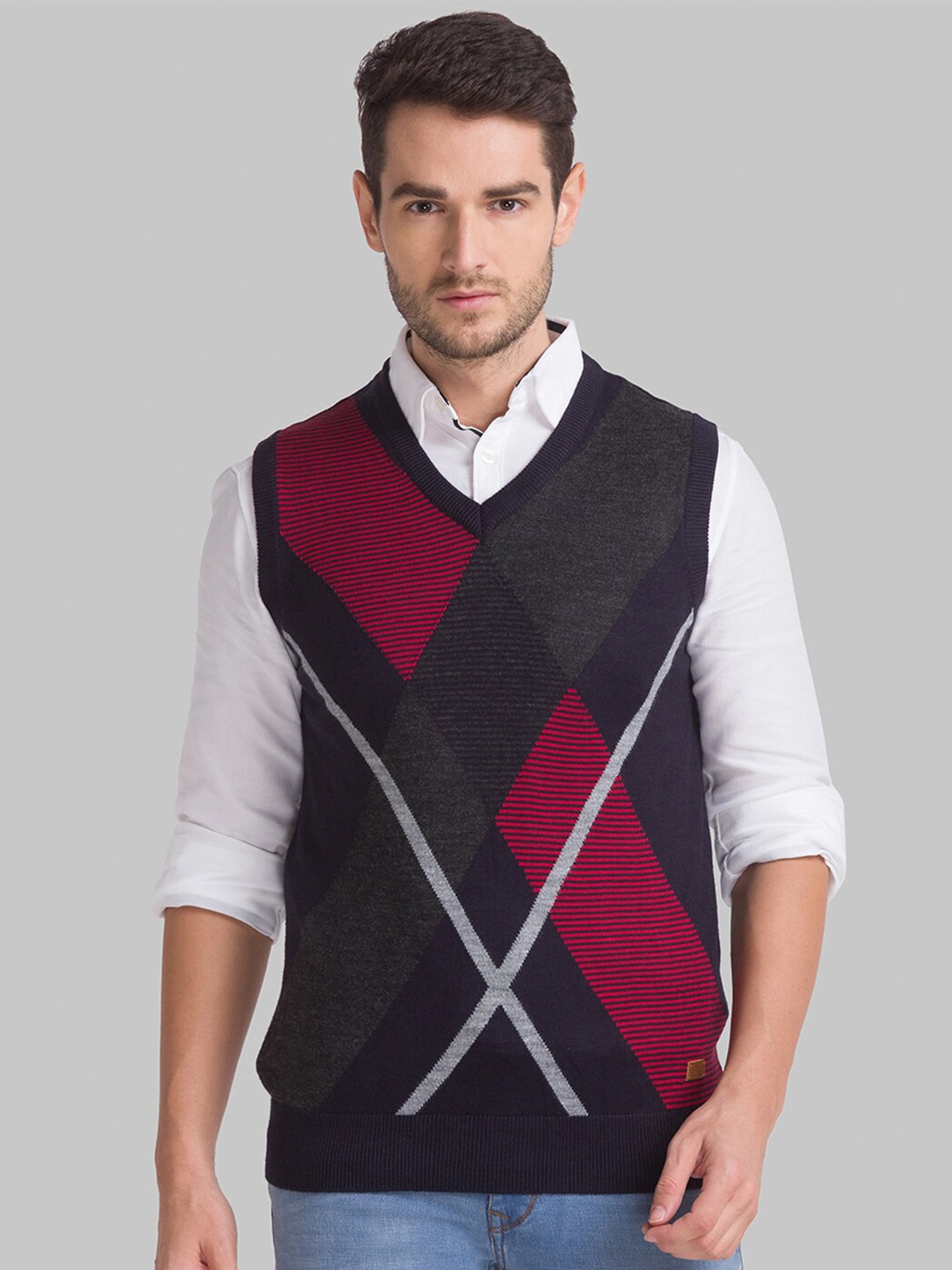 

Parx Men Blue & Red Printed Sweater Vest