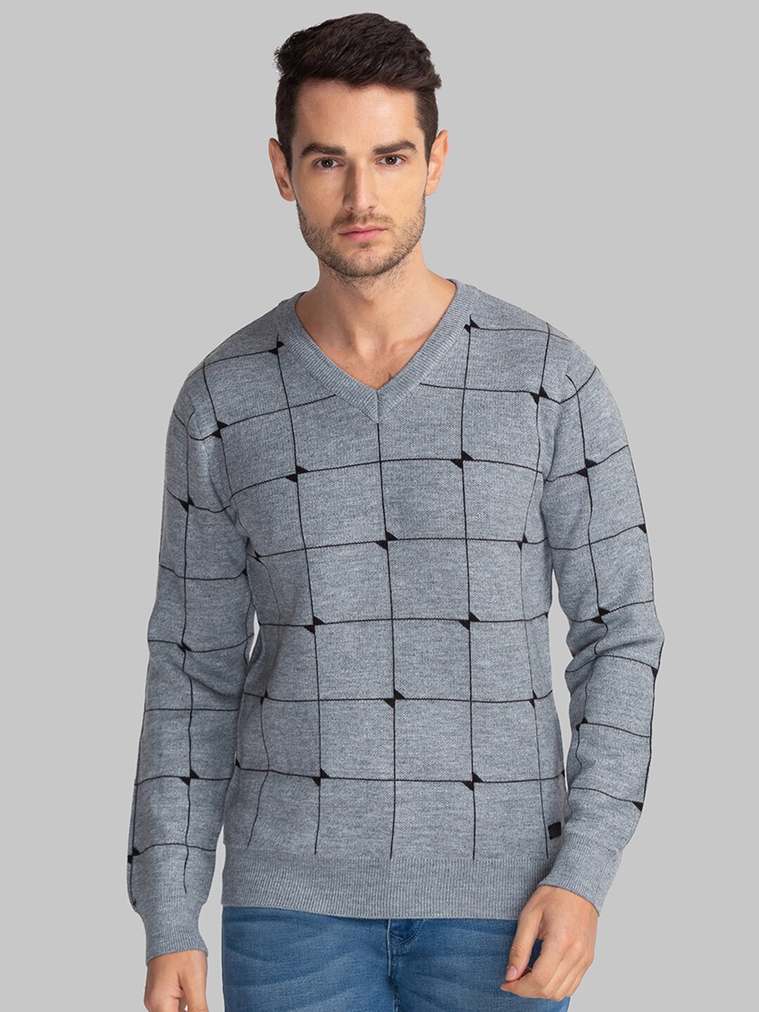 

Parx Men Grey Checked Pullover