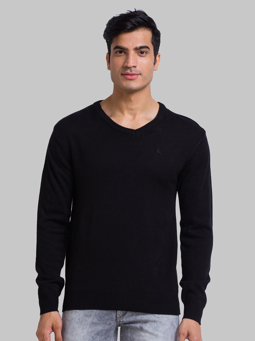 

Parx Men Black Ribbed Pullover