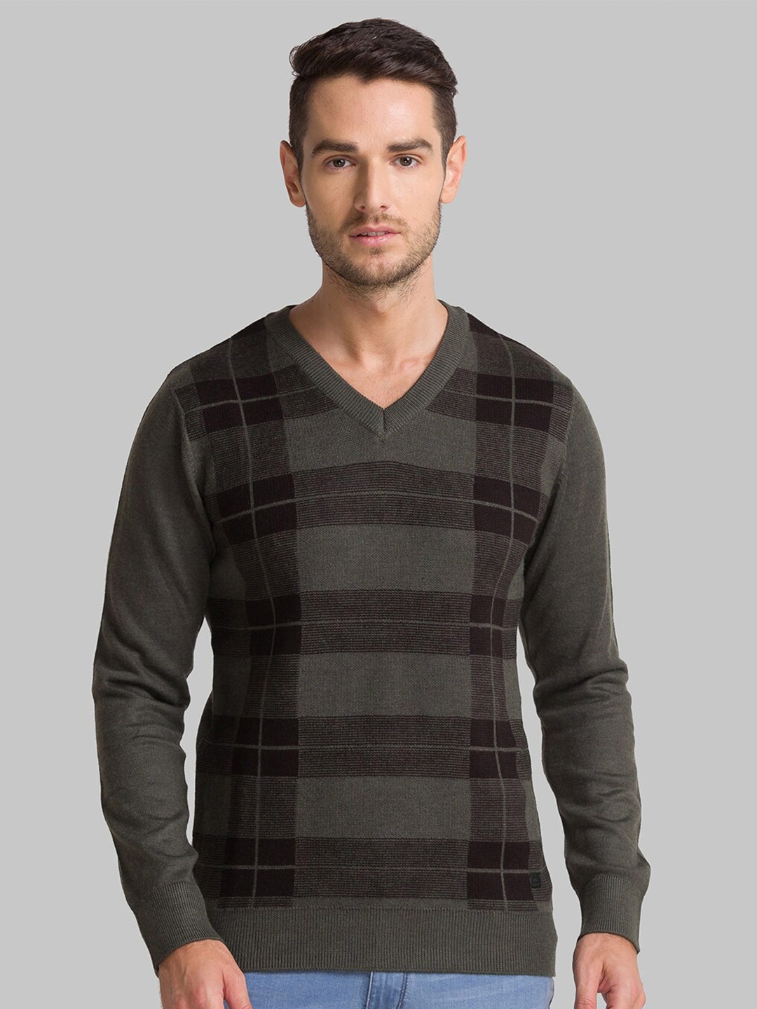 

Parx Men Green & Black Checked Pullover