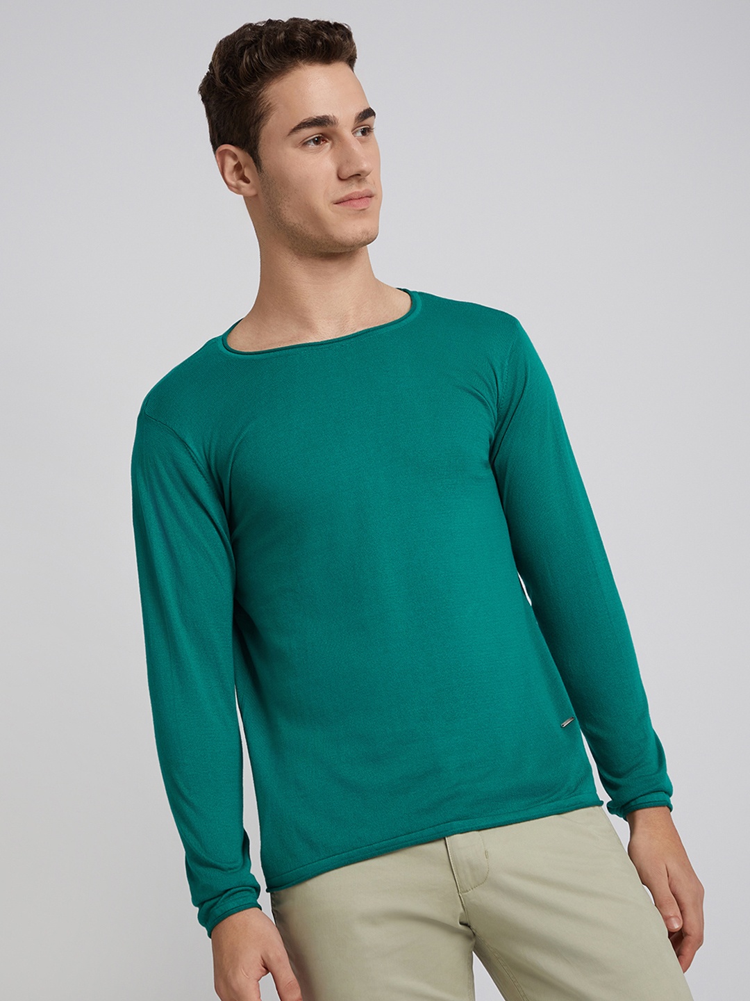 

Parx Men Green Ribbed Pullover