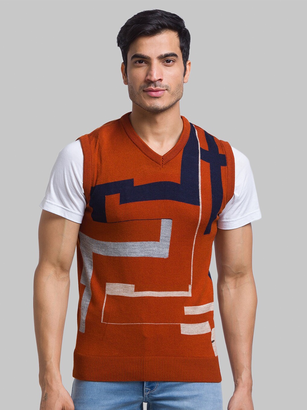 

Parx Men Orange & Blue Printed Pullover