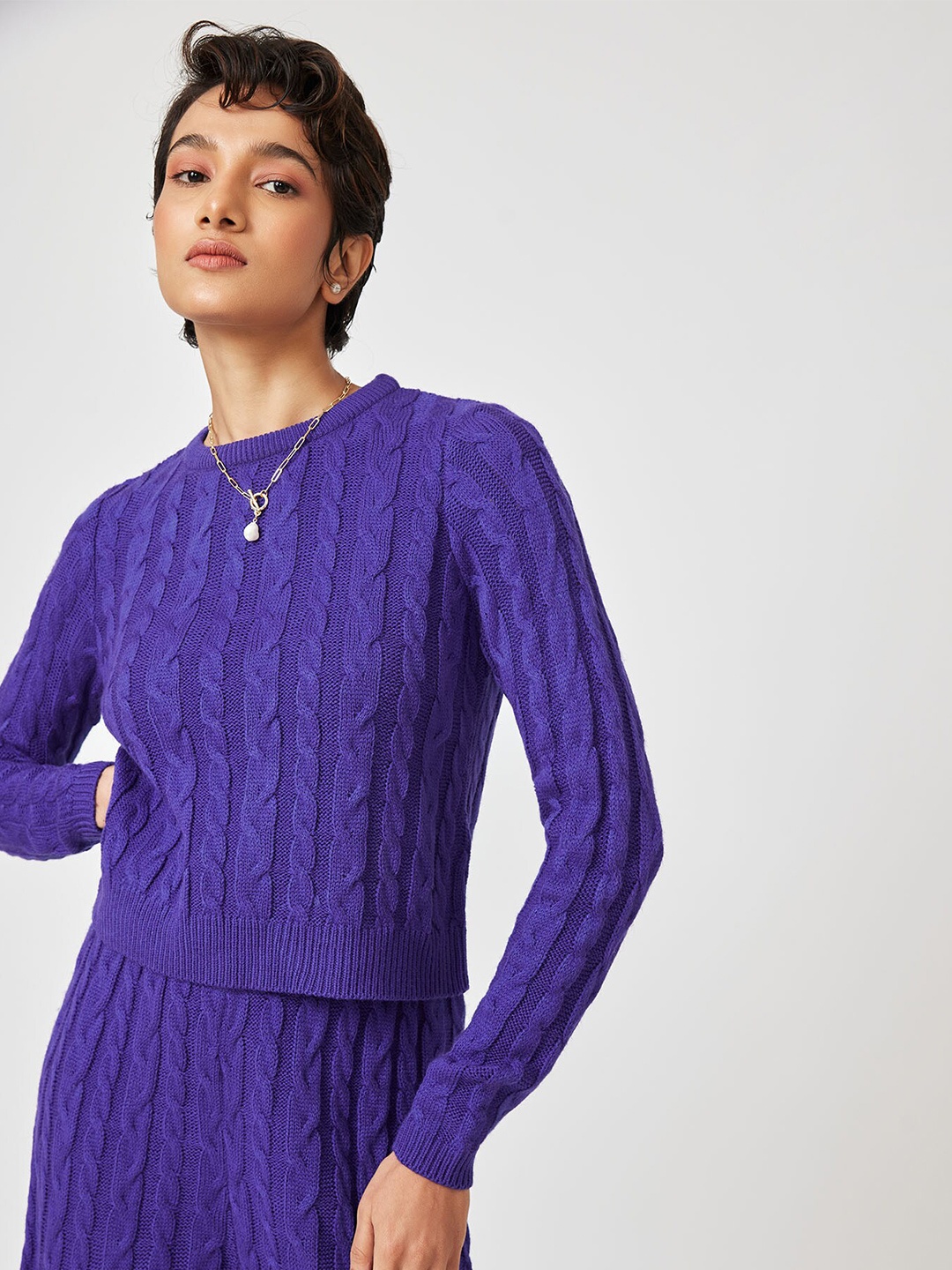 

The Label Life Women Purple Cable Knit Top