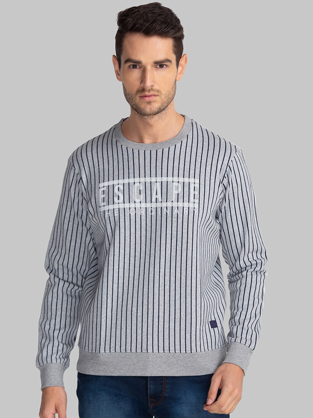 

Parx Men Striped Sweatshirt, Grey