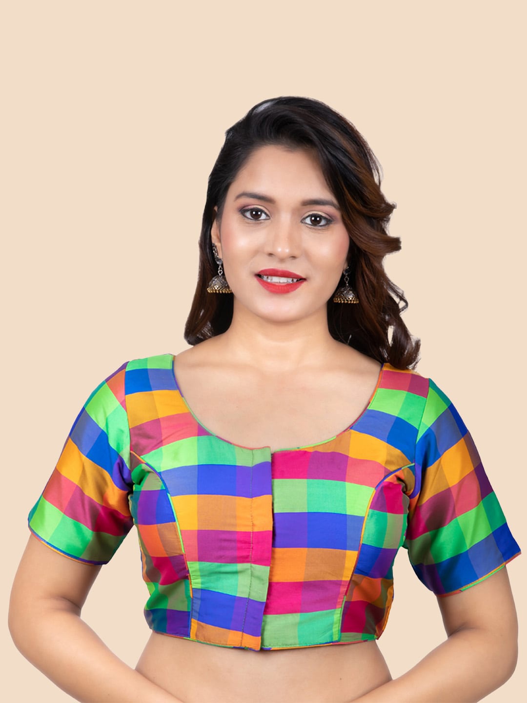

neckbook Printed Saree Blouse, Green