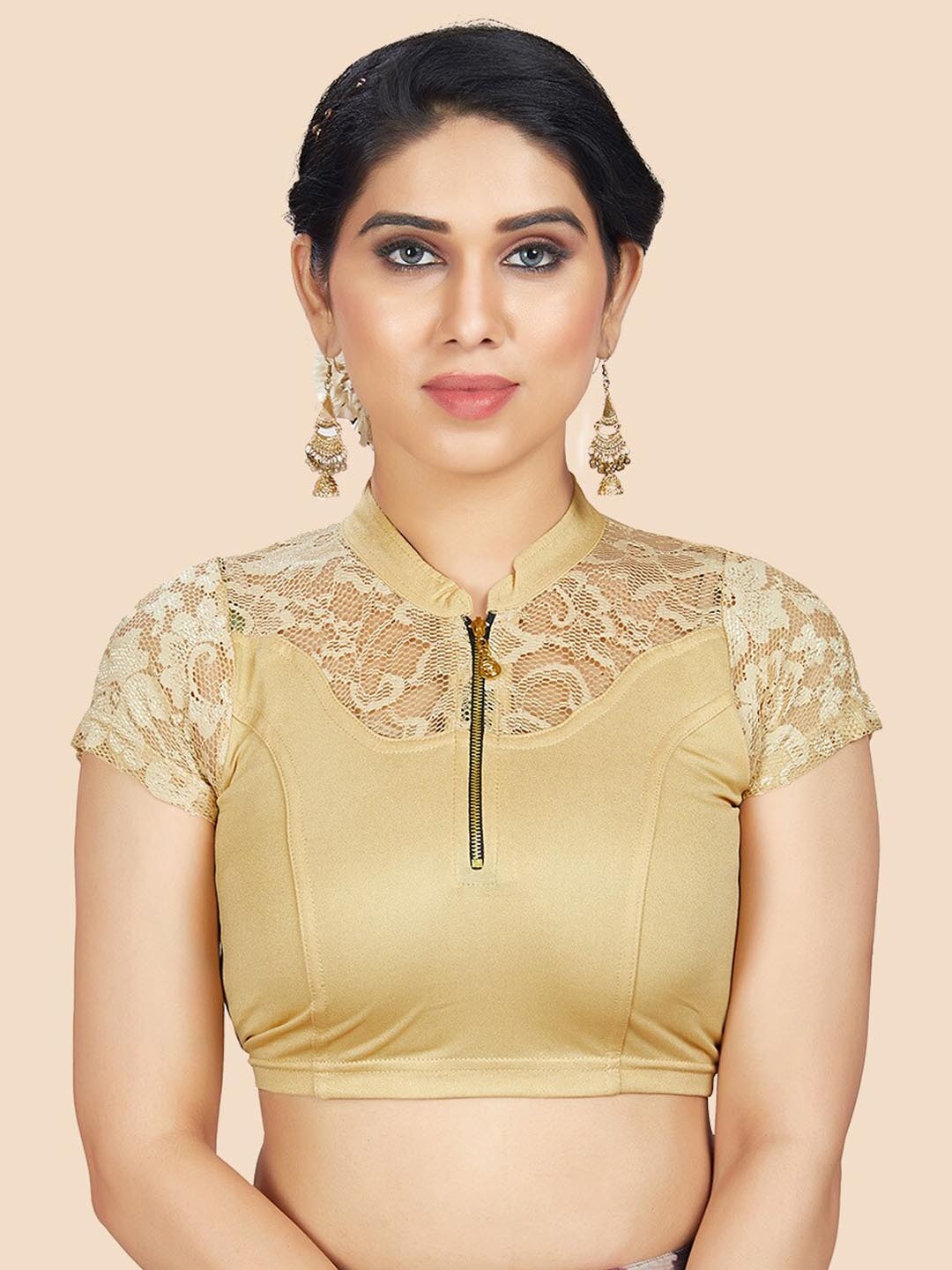 

neckbook Gold-Coloured Solid Padded Saree Blouse