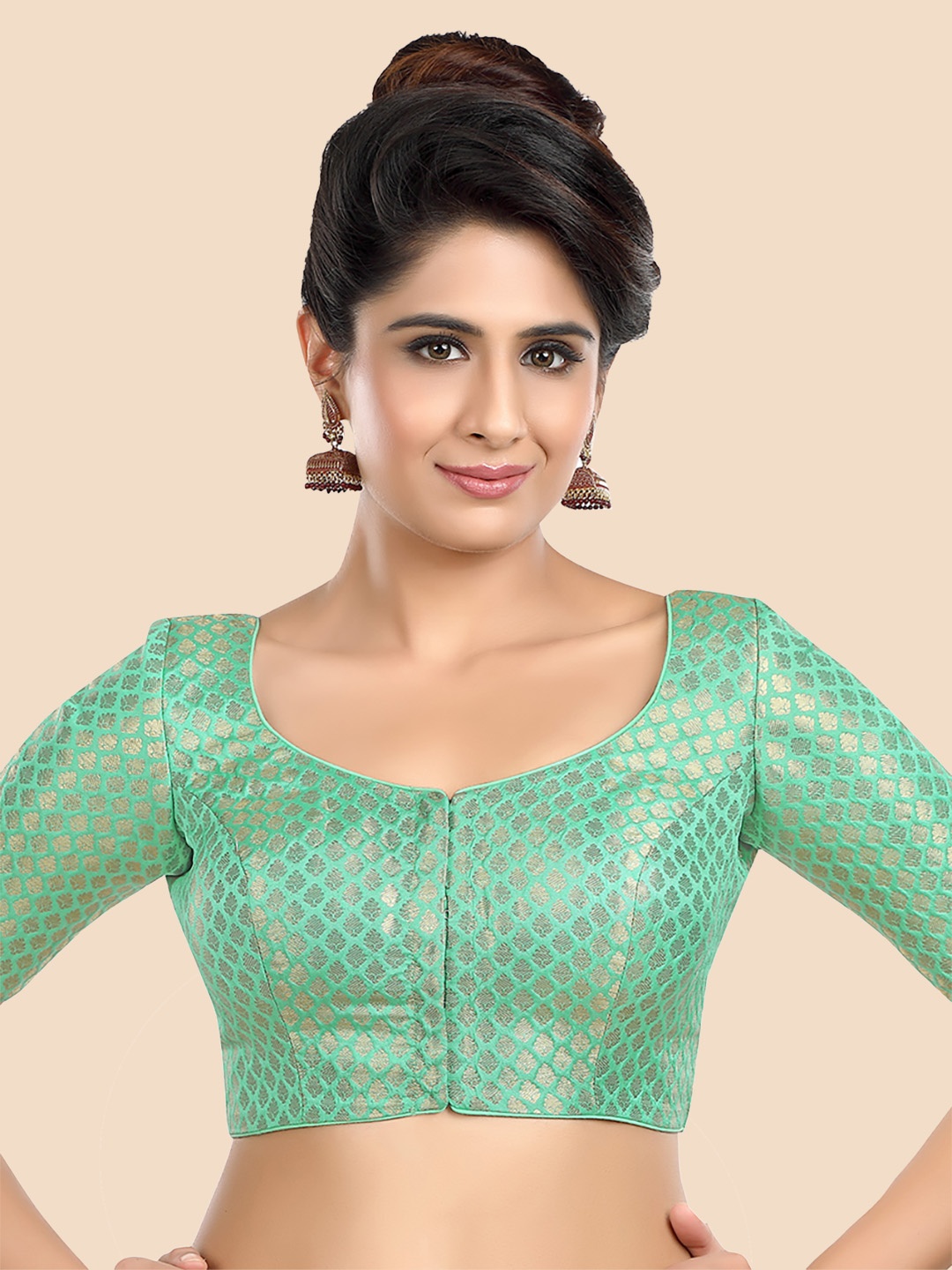 

neckbook Green Woven Design Padded Saree Blouse