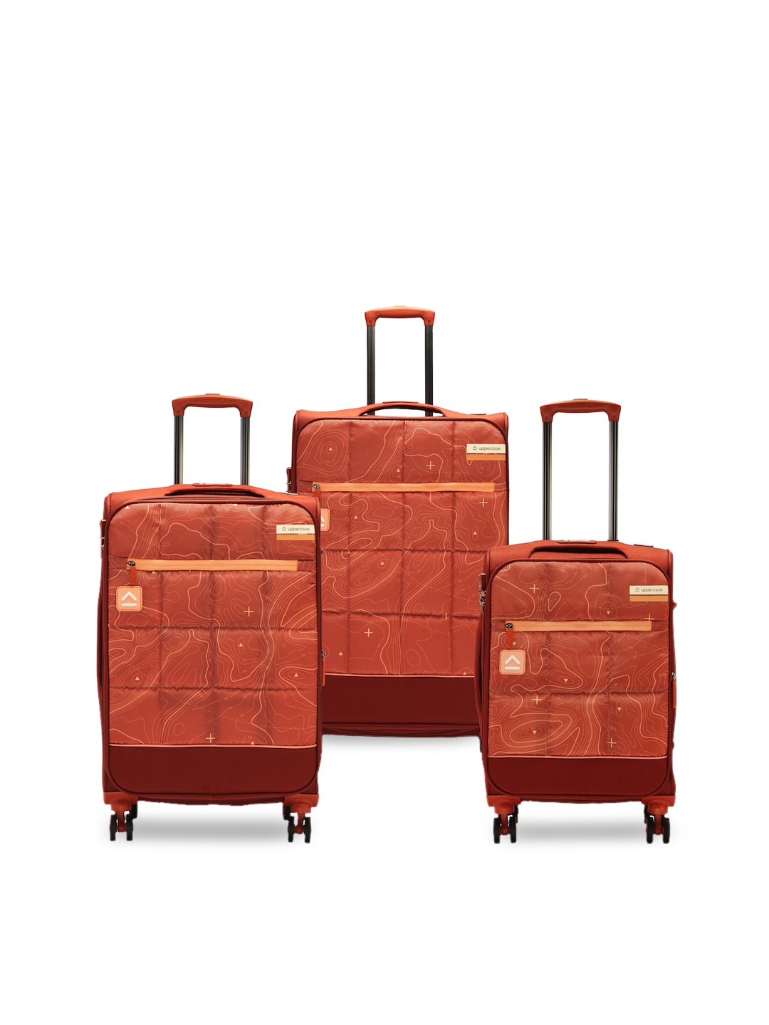 

uppercase Set Of 3 Printed Textured Sustainable Trolley Bag, Red