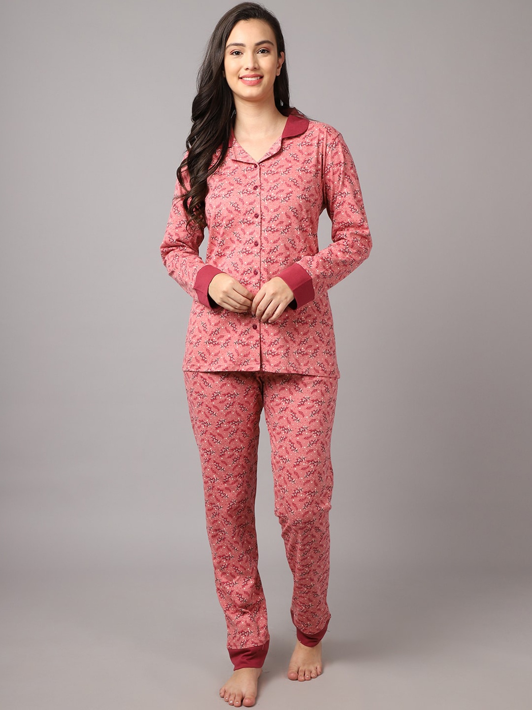 

Kanvin Women Pink & White Printed Night suit