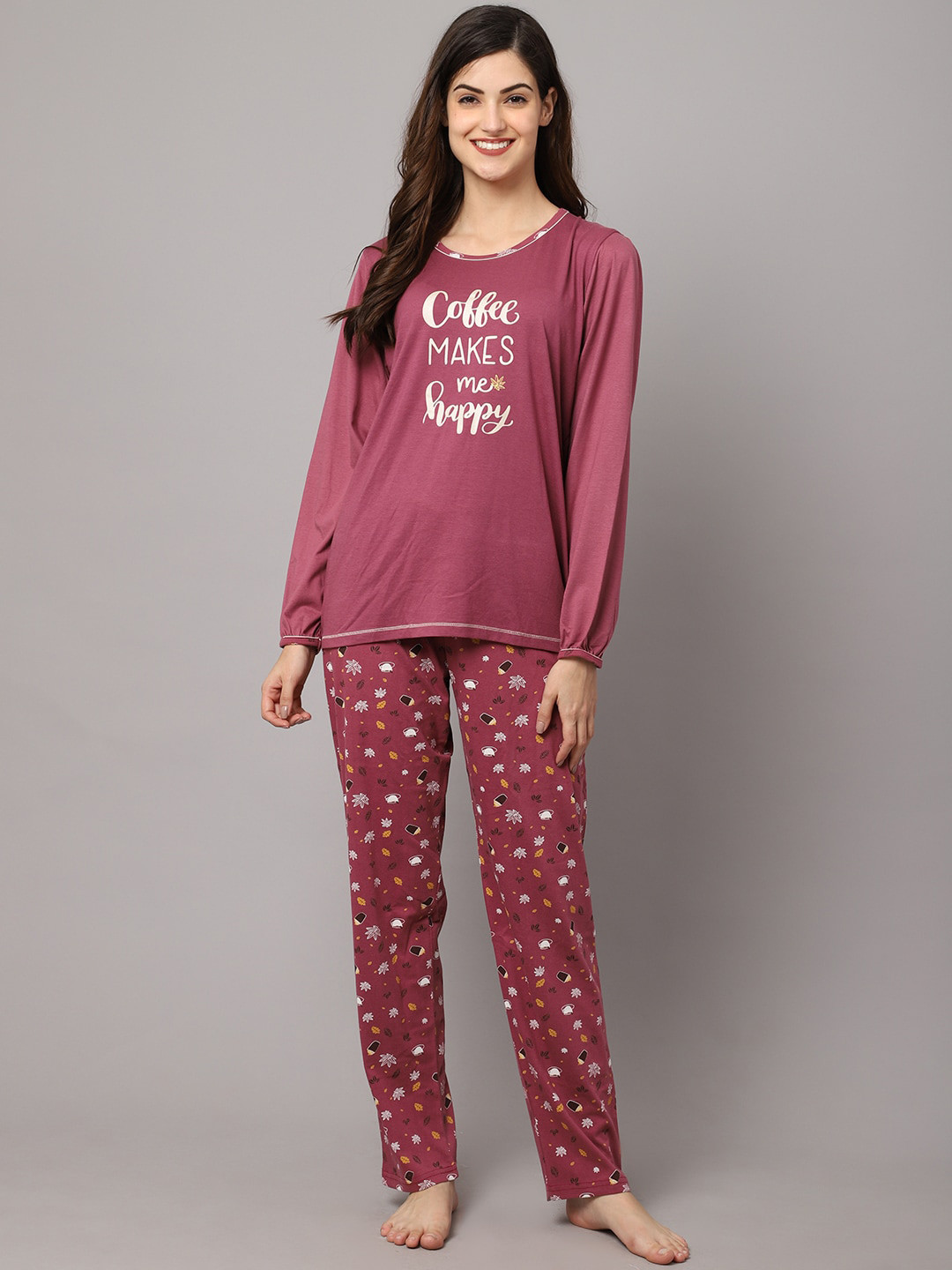 

Kanvin Women Lavender & White Printed Night suit