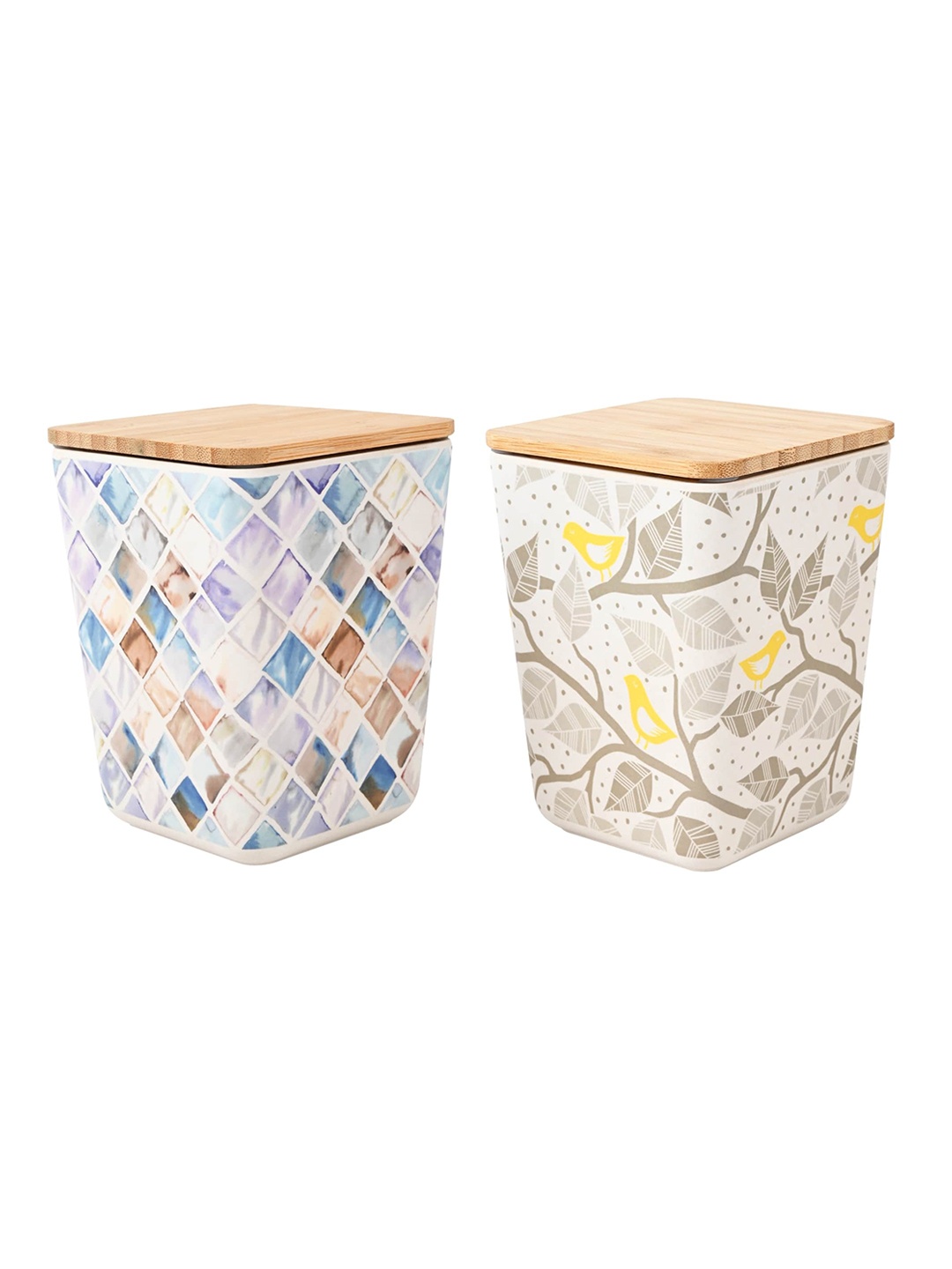 

earthism Set Of 2 Printed Bamboo Cansiter, Grey