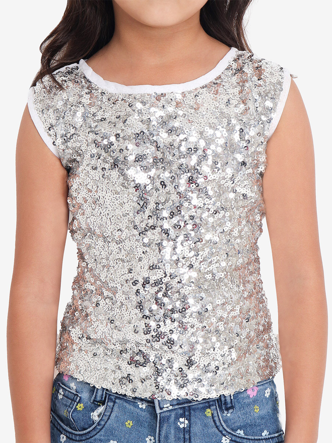

YK Girls Silver All Over Sequin Embellished Party Top