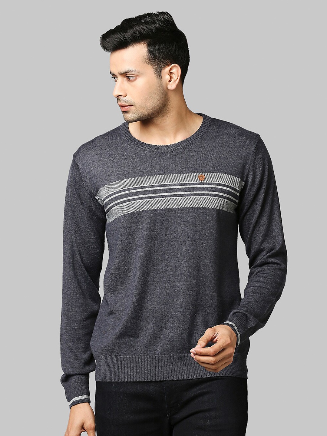 

Raymond Men Blue & Grey Striped Pullover