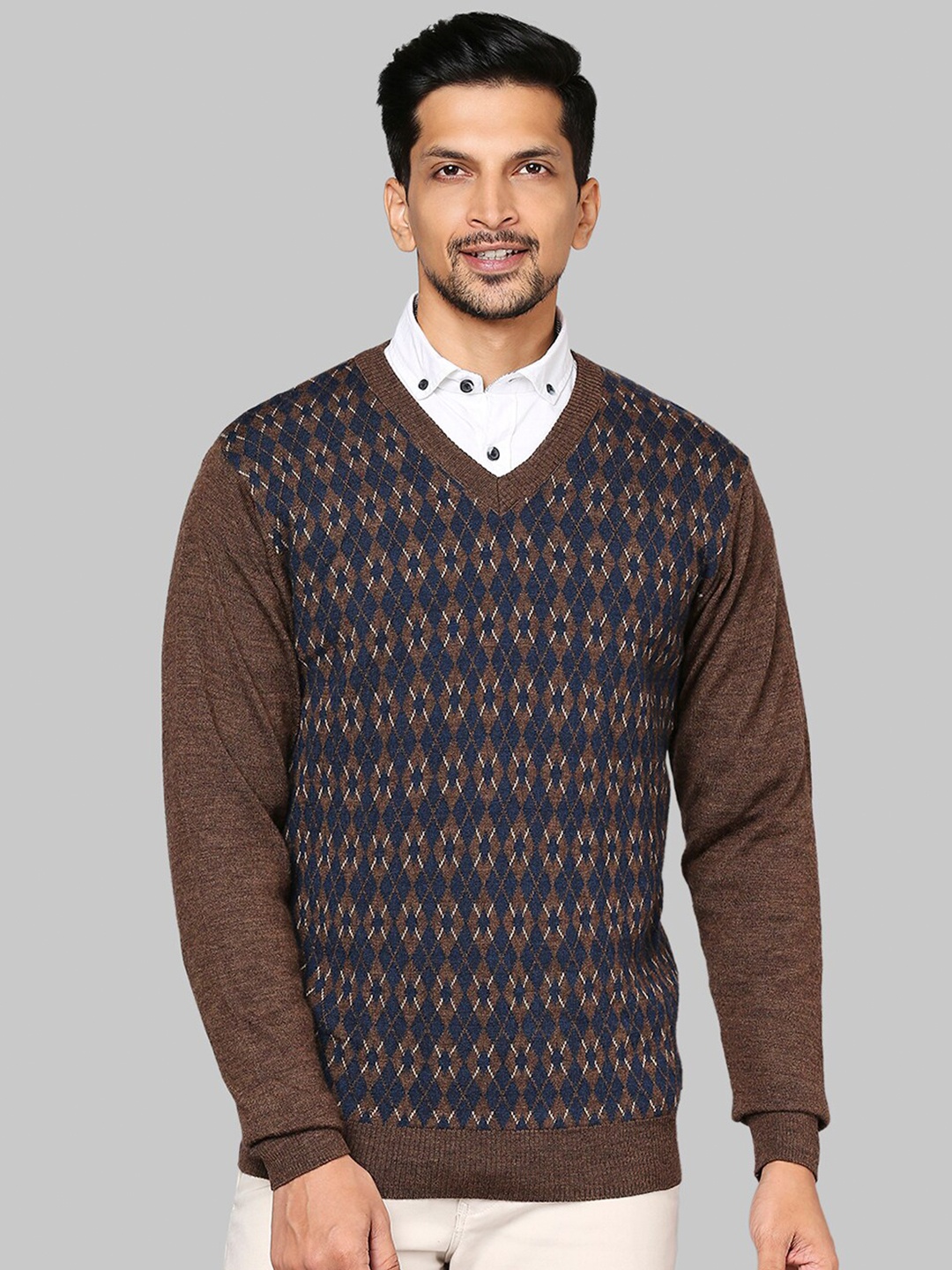 

Raymond Men Brown & Blue Checked Pullover