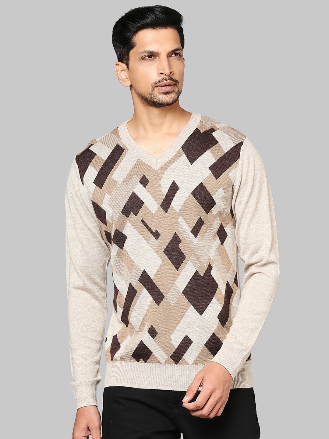 

Raymond Men Beige & Brown Printed Pullover