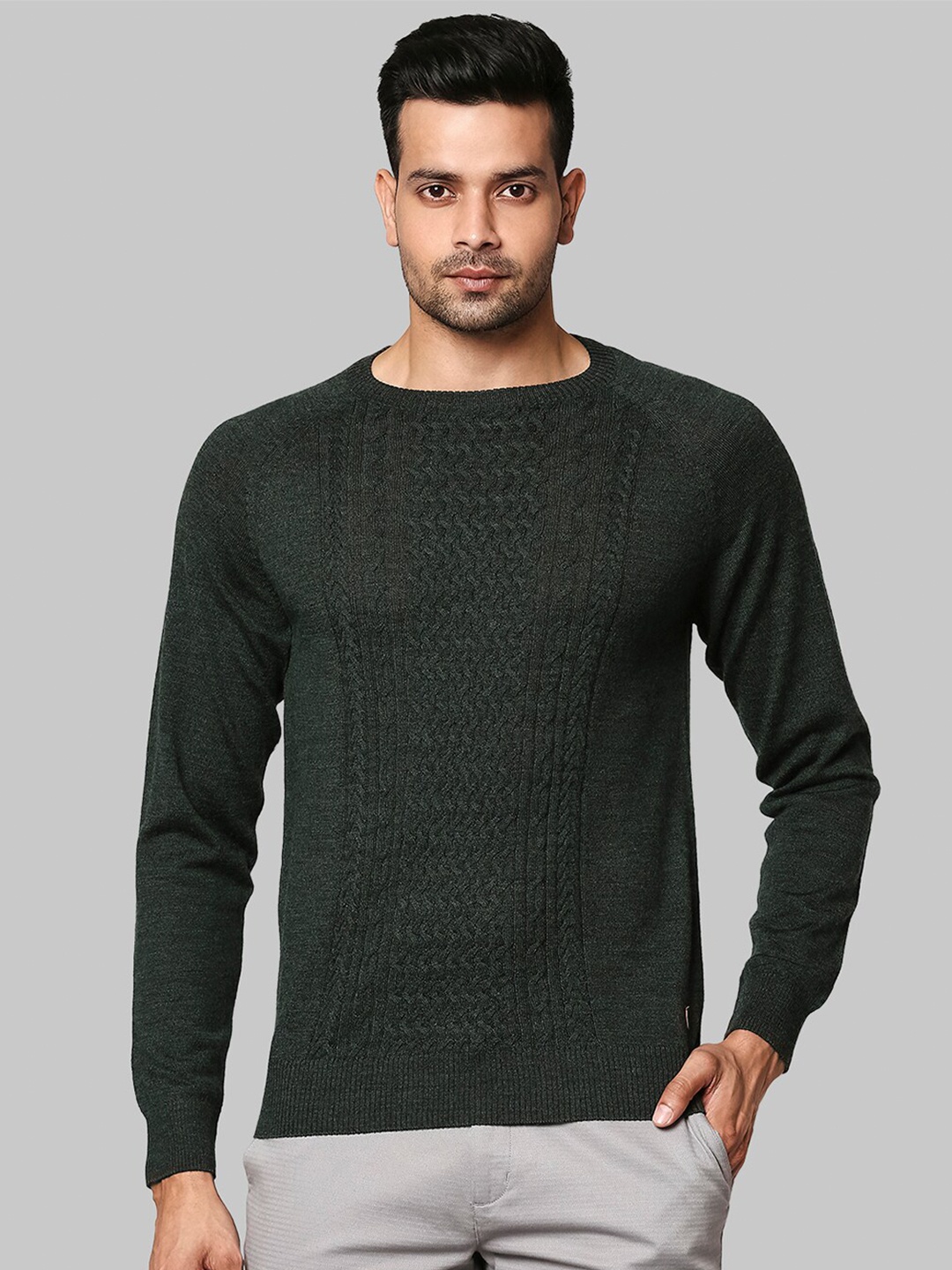 

Raymond Men Green Cable Knit Pullover