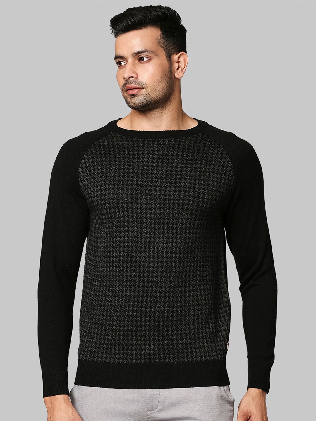

Raymond Men Black Self Design Pullover