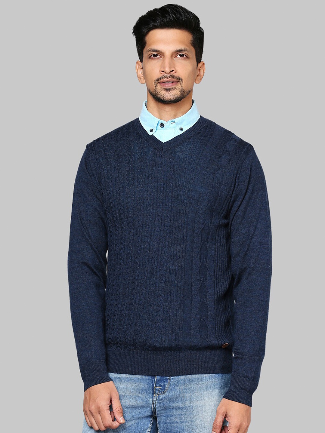 

Raymond Men Navy Blue Cable Knit Pullover