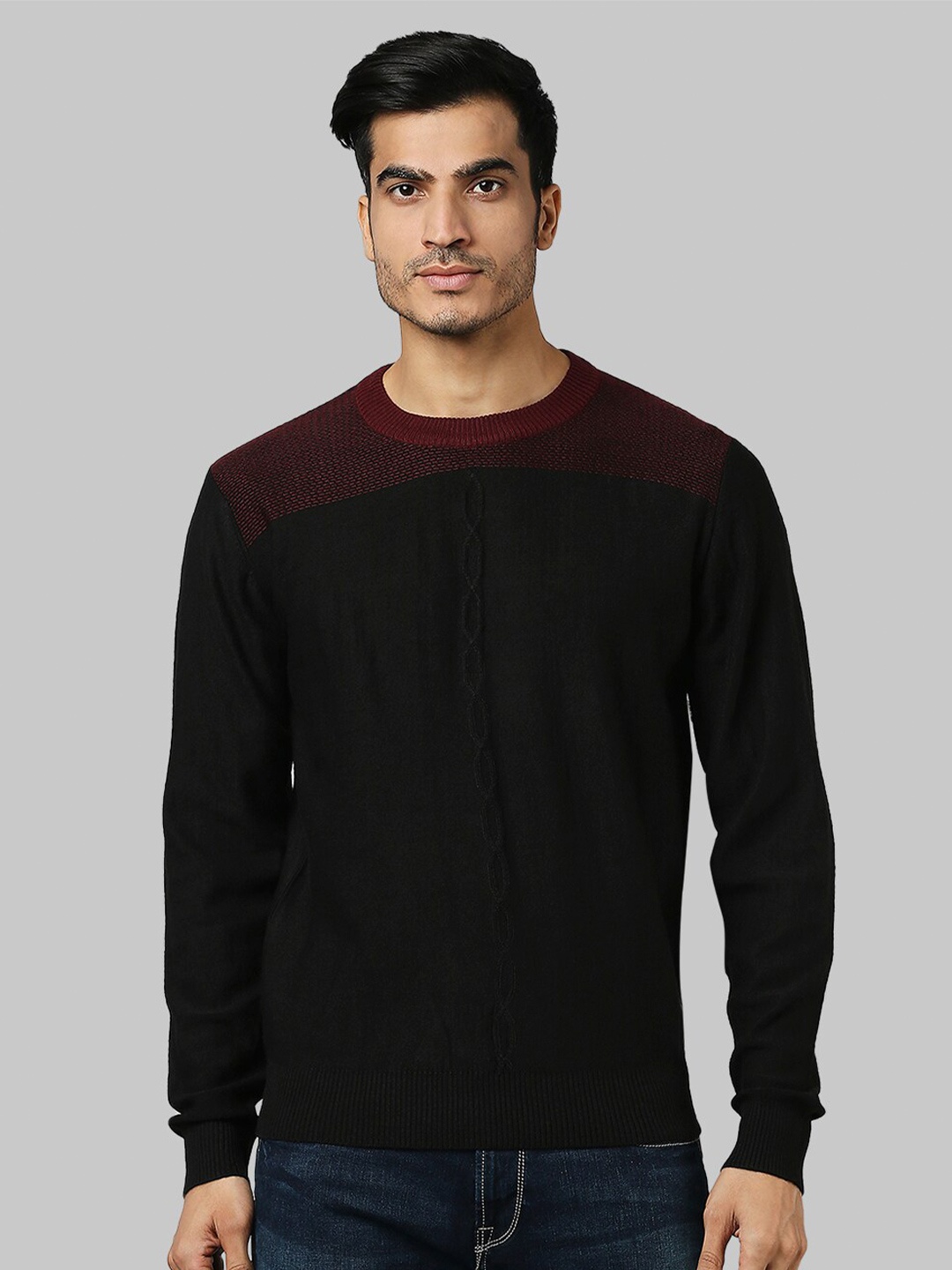 

Raymond Men Black & Red Colourblocked Pullover