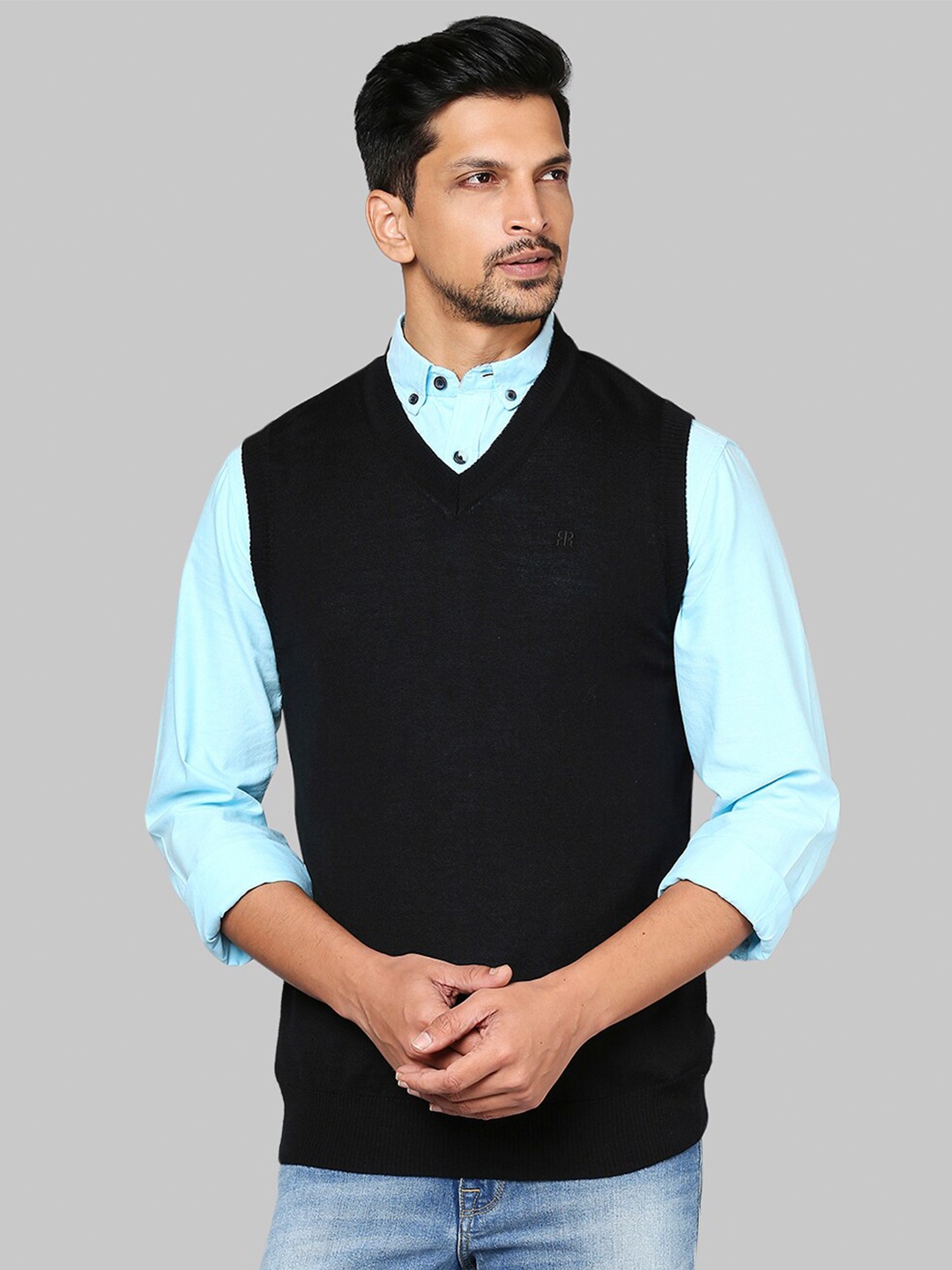 

Raymond Men Black Woolen Sweater Vest