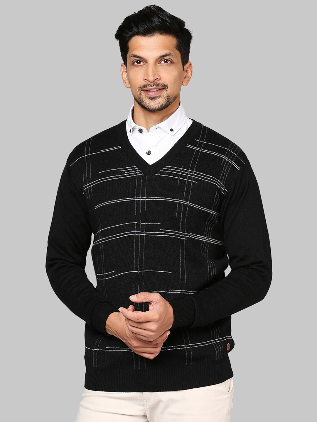 

Raymond Men Black & Off White Printed Pullover