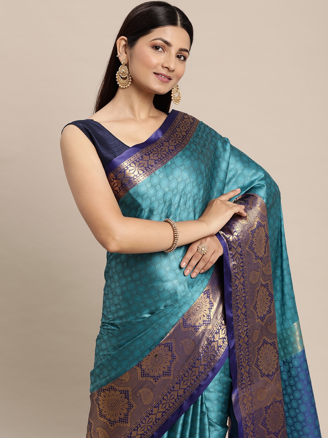 

FASHDEAL Floral Jacquard Woven Pure Cotton Saree, Blue