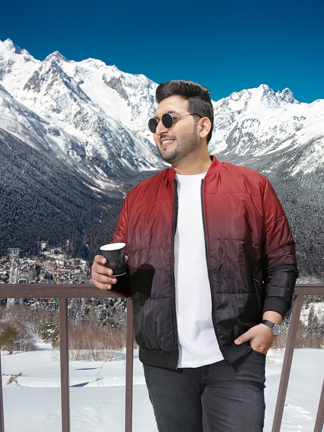 

Sztori Men Plus Size Ombre Effect Bomber Jacket, Black