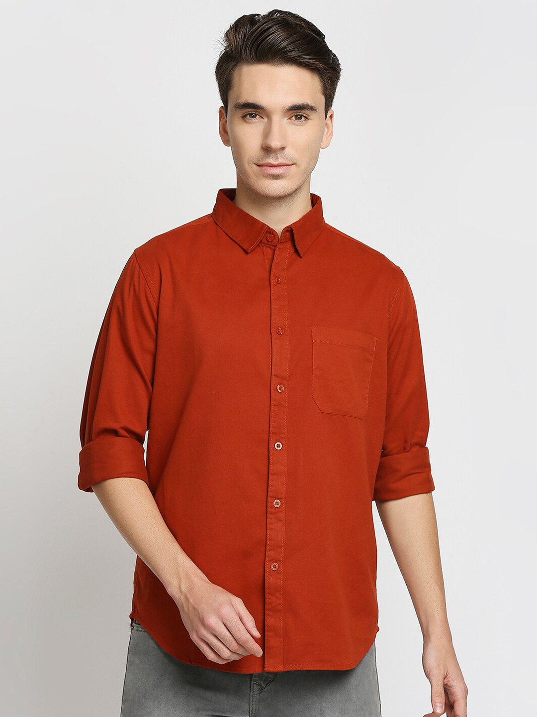 

VALEN CLUB Men Slim Fit Pure Cotton Casual Shirt, Rust