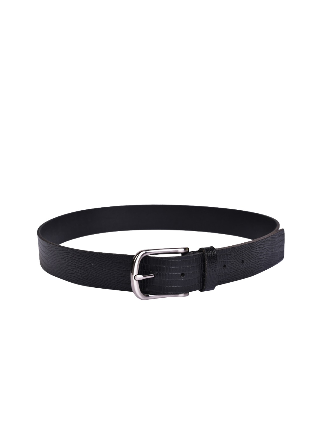 

Belwaba Men Black Textured Leather Belt