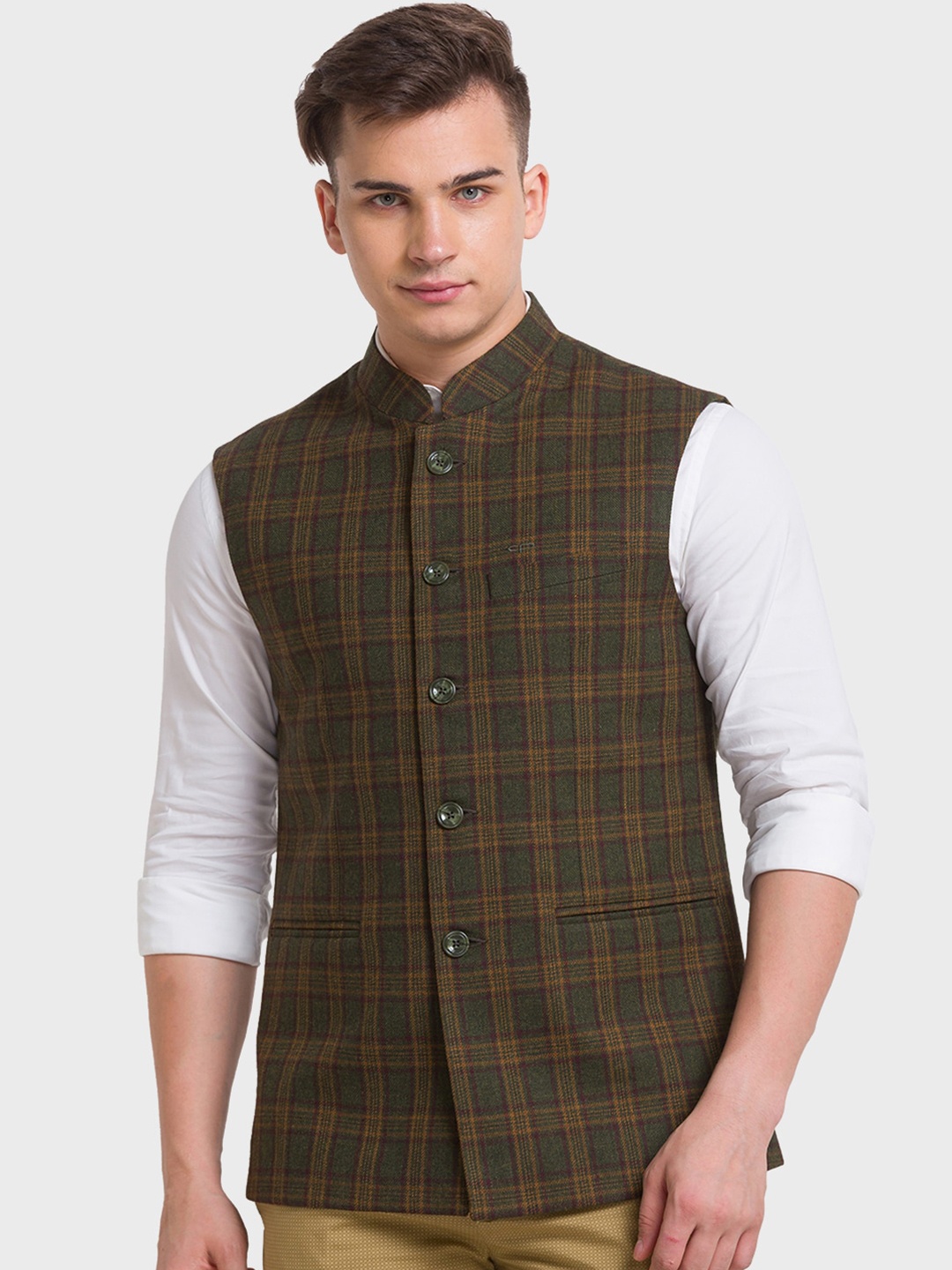 

ColorPlus Men Green Checked Tailored Jacket