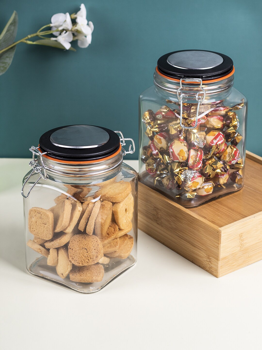 

MARKET99 Set Of 2 Black Solid Food Container With Lid