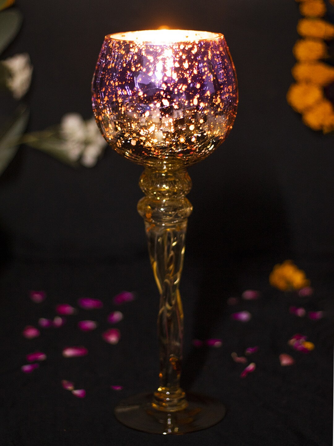 

MARKET99 Purple & Gold-Toned Glass Candle Holders