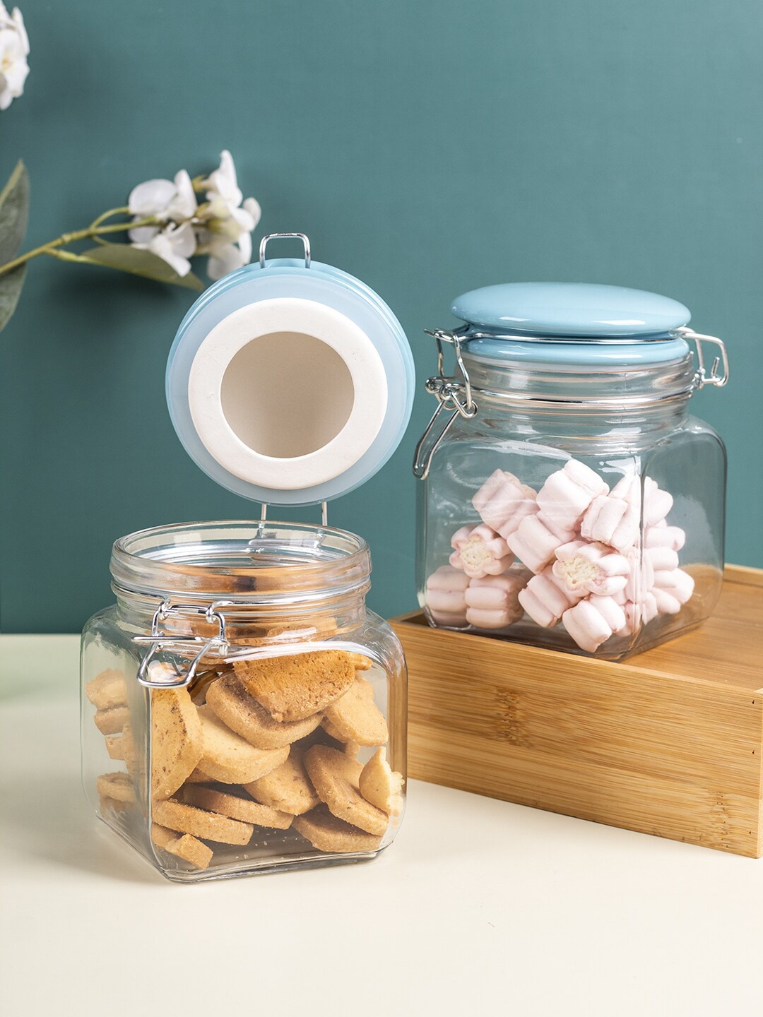 

MARKET99 Set Of 2 Blue Solid Food Container With Lid