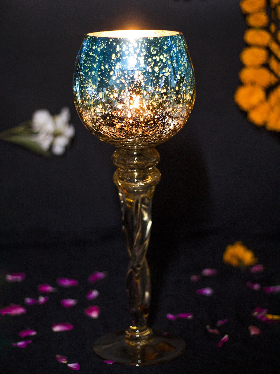 

MARKET99 Gold-Toned & Blue Glass Candle Holders