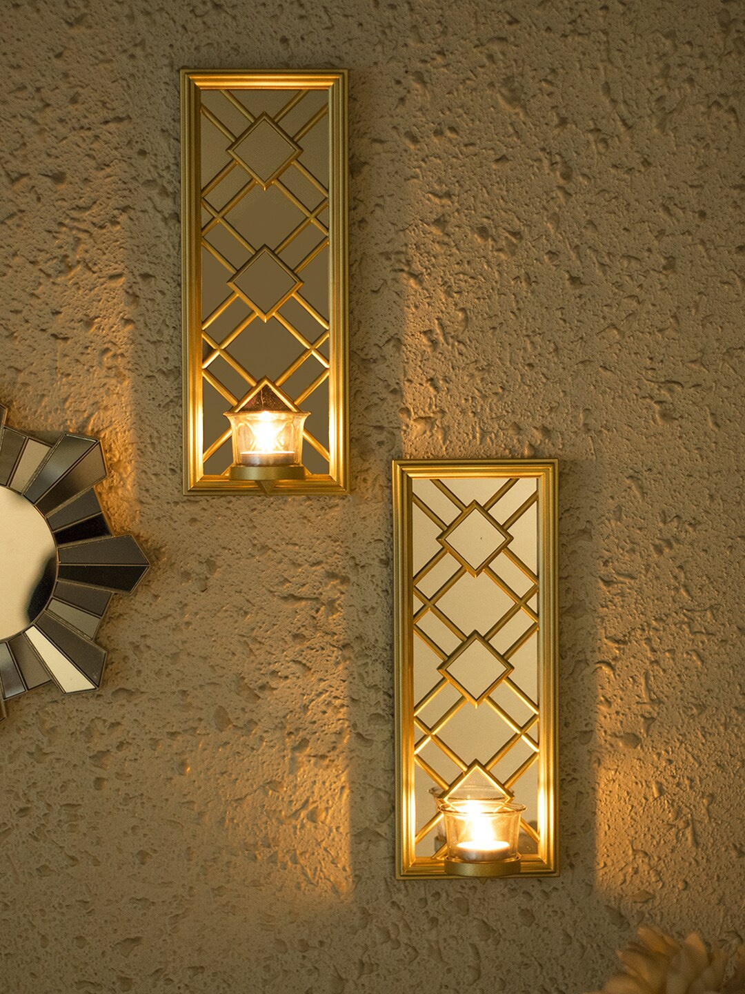 

MARKET99 Set Of 2 Gold-Toned Mirror Candle Holders With Votive
