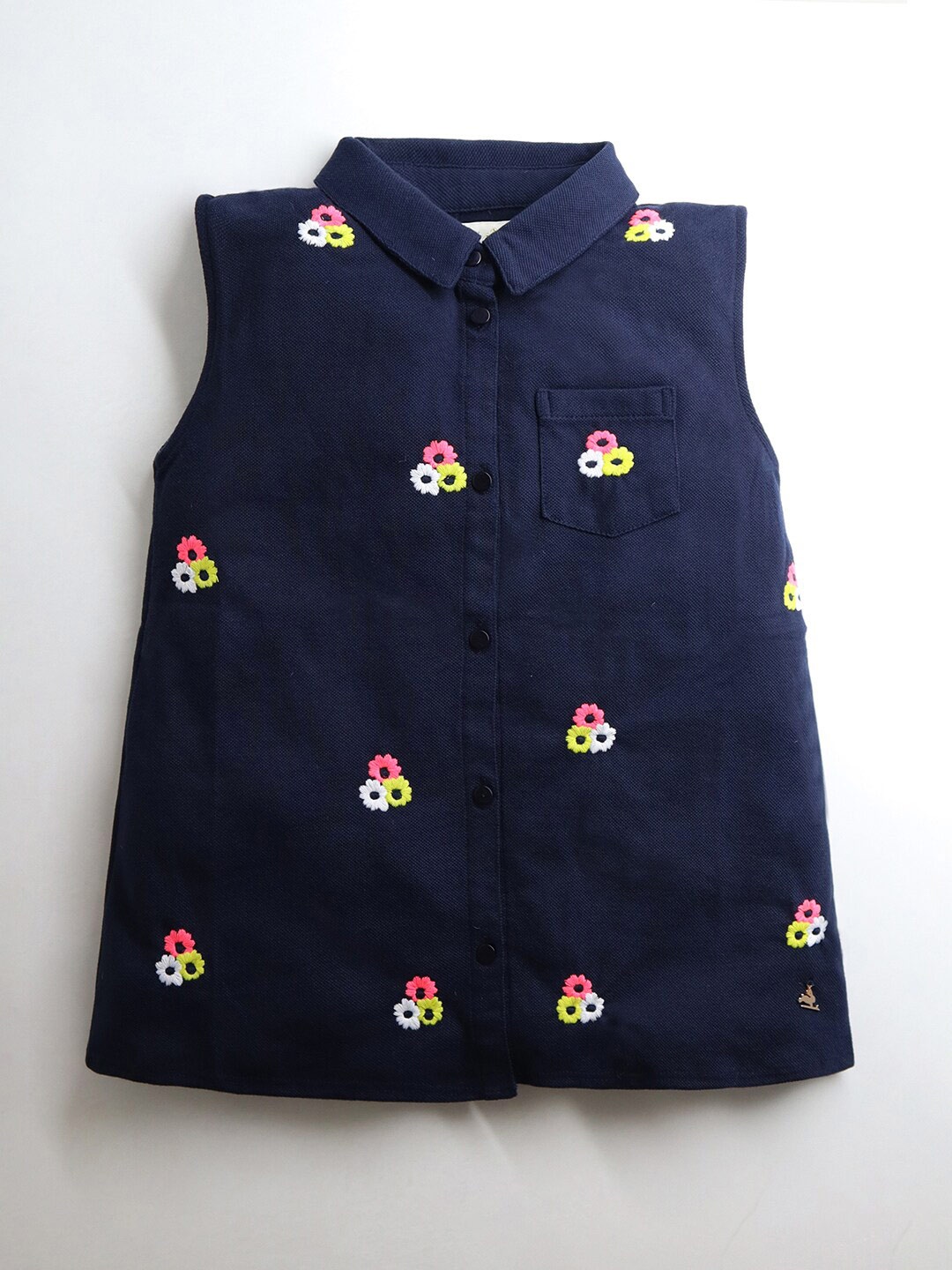 

Cherry Crumble Girls Navy Blue Floral Shirt Style Top