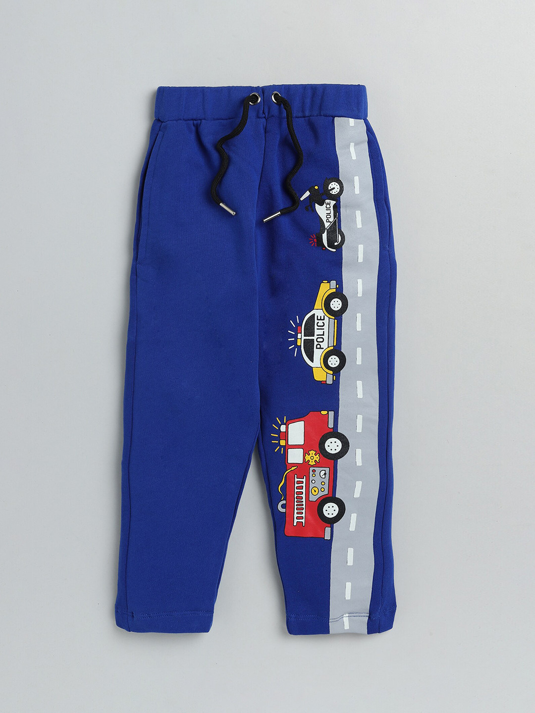 

YK Boys Boys Blue Cars Printed Straight-Fit Track Pants