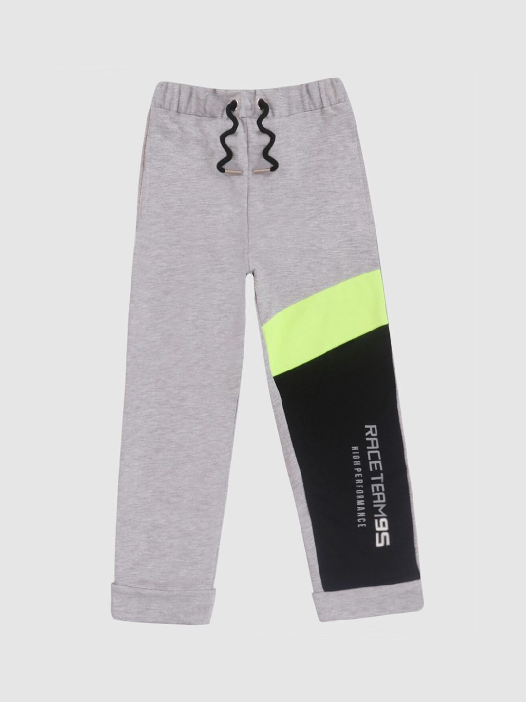 

YK Boys Grey & Black Typography Colourblocked Cotton Joggers