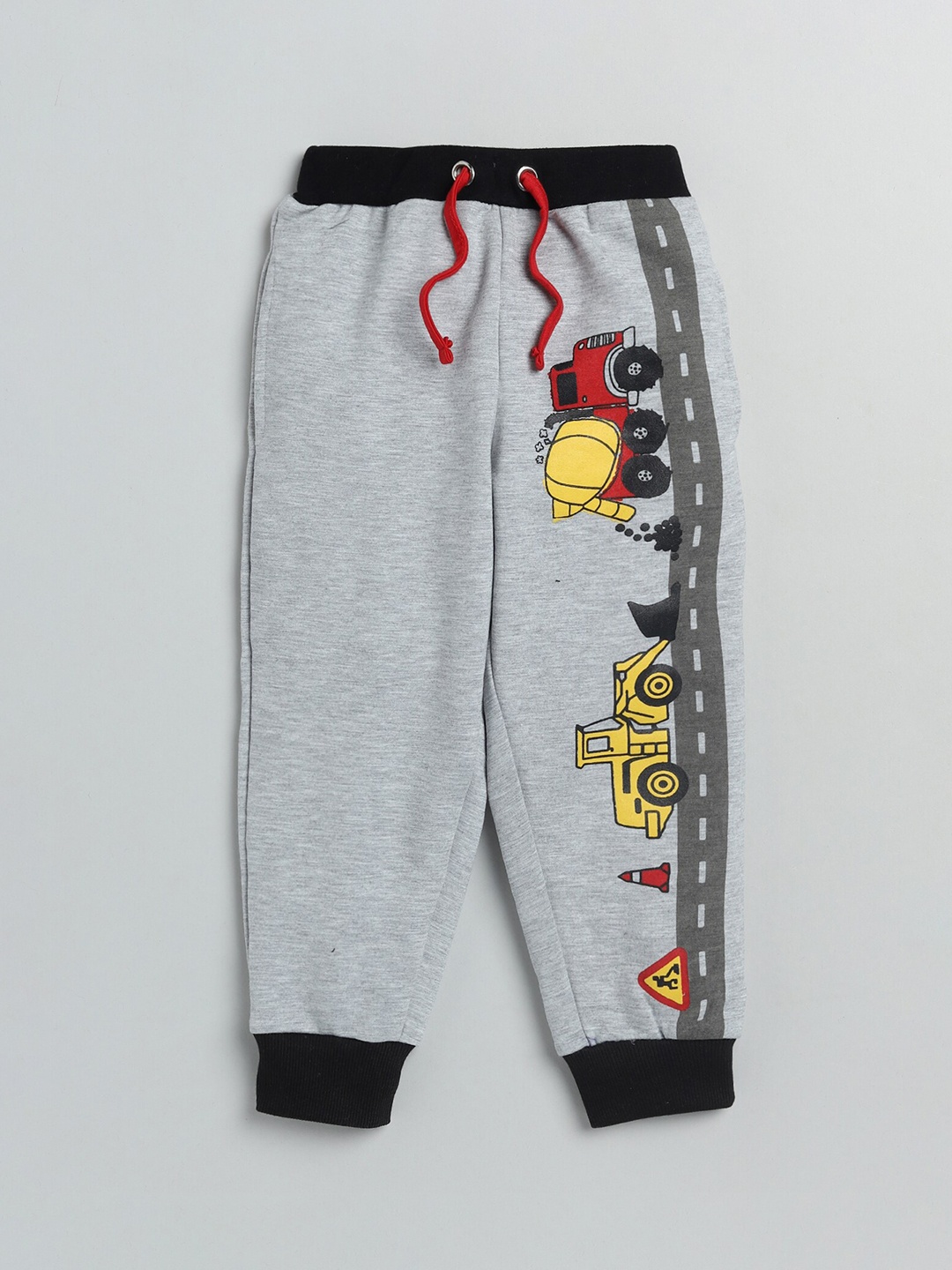 

YK Boys Grey Melange Trucks Printed Straight-Fit Track Pants