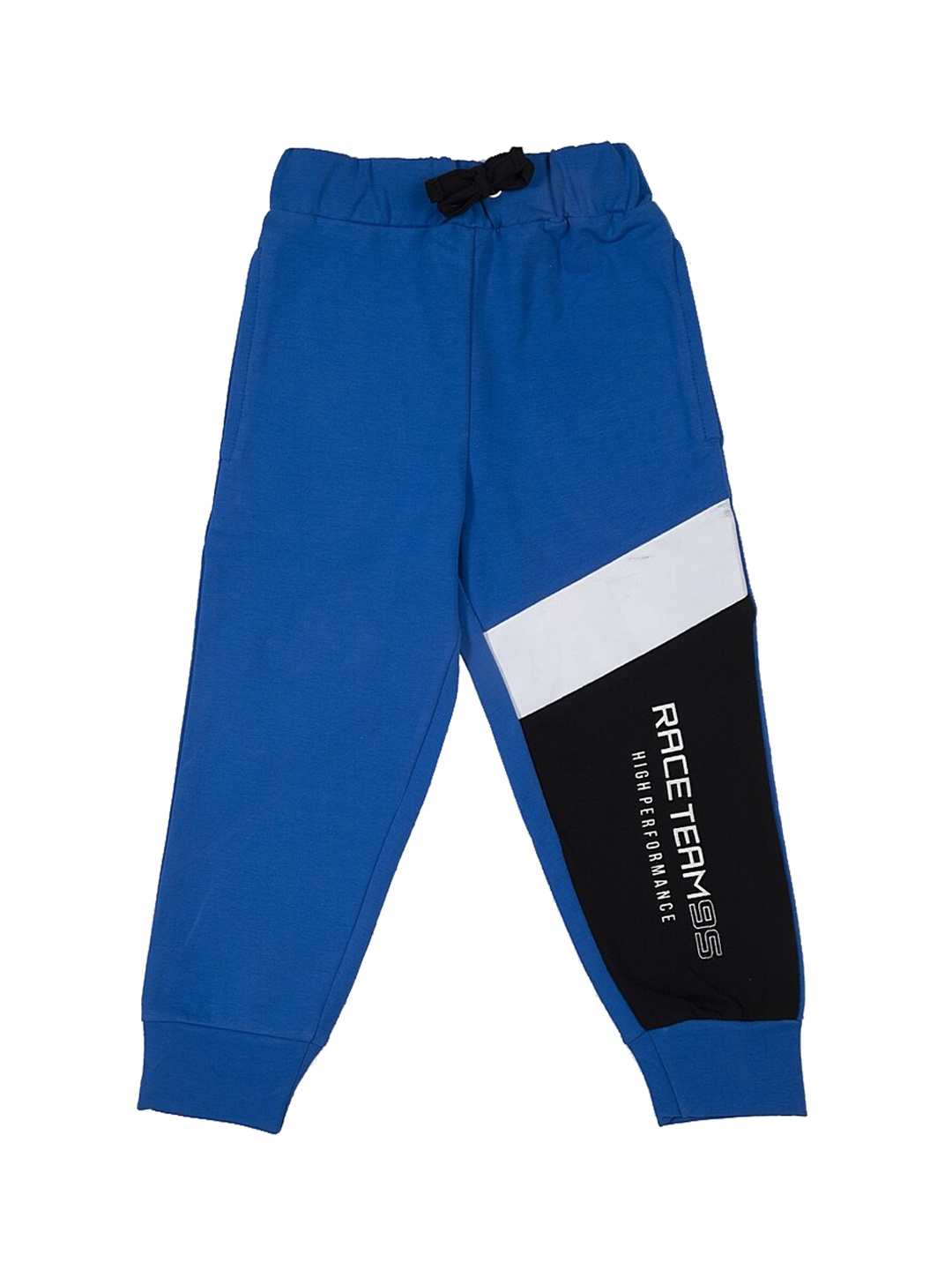 

YK Boys Blue & Black Colourblocked Cotton Straight-Fit Joggers